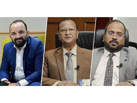 Aby Abraham (left) Founder and Executive Director at PromptTech Global and Director of Omega Insurance Brokers, Mittal SC - Managing Director Omega Insurance Brokers LLC, Dr. Joseph David COO, Omega Insurance Brokers LLC