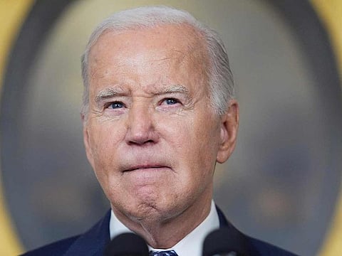 President Joe Biden speaks in the Diplomatic Reception Room of the White House, on February 8, 2024, in Washington.