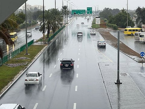 Loosing grip happens when the car hydroplanes over the road because of a layer of water