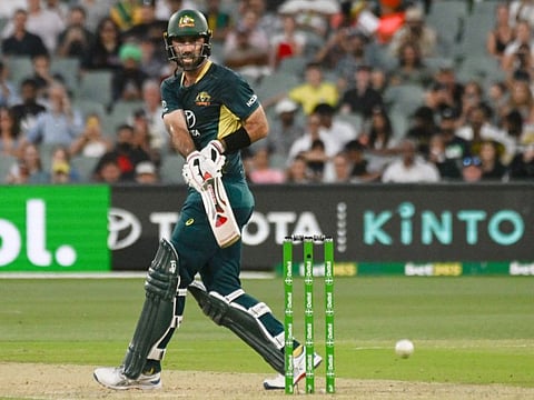 Australia's Glenn Maxwell in action during the second Twenty20 international cricket match against West Indies at the Adelaide Oval in Adelaide on Sunday.