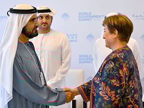 Sheikh Mohammed bin Rashid Al Maktoum, Vice President and Prime Minister of the UAE and Ruler of Dubai, met with Kristalina Georgieva, Managing Director of the International Monetary Fund (IMF), ahead of the World Governments Summit 2024 (WGS).