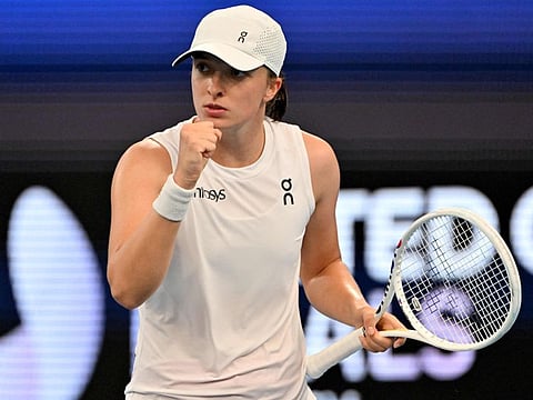 Poland's Iga Swiatek reacts on a point against Germanys Angelique Kerber during their women's singles at the United Cup in Sydney on January 7.