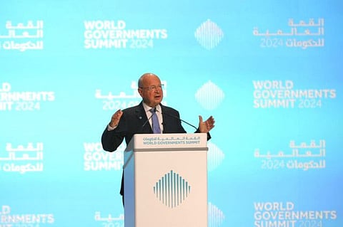 Professor Klaus Schwab, founder and executive chairman of the World Economic Forum speaking at the World Government Summit in Dubai on Monday.