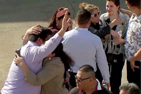 Evacuated church attendees outside Lakewood Church after a shooting incident in Houston, Texas, on February 11, 2024.