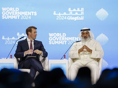 Haitham Al Ghais, Secretary General, Organization of the Petroleum Exporting Countries and the moderator Daniel Murphy, National Reporter, CNBC at a session Will Our Future Economy still be Fueled by Oil? at World Governmentss Summit at Madinat Jumeirah, Dubai. Photo:Ahmed Ramzan/Gulf News