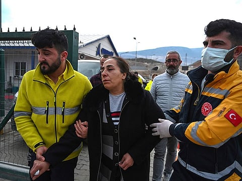 Relatives of missing miners leave the Copler gold mine near Ilic village, eastern Turkey.