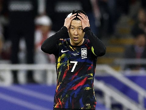 South Korea's Son Heung-Min looks dejected after being eliminated from the AFC Asian Cup in Qatar on February 6.