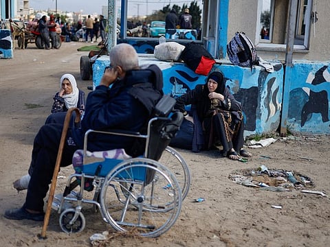 Palestinian patients rest as they arrive in Rafah after they were evacuated from Nasser hospital in Khan Younis due to the Israeli ground operation, amid the ongoing conflict between Israel and Hamas, in the southern Gaza Strip, on February 15, 2024.