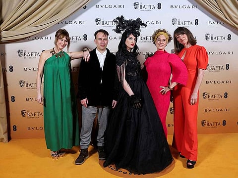 Alex Fry, Lisa Selby, Rebecca Lloyd Evans and Natasha Dack Ojumu pose at the Nominees Party for the 2024 BAFTA Film Awards, supported by Bulgari, at the National Gallery in London, Britain, February 17, 2024.