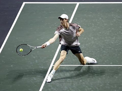 Italy's Jannik Sinner in action during his semi-final match against Netherlands' Tallon Griekspoor at the Rotterdam Open on Saturday.