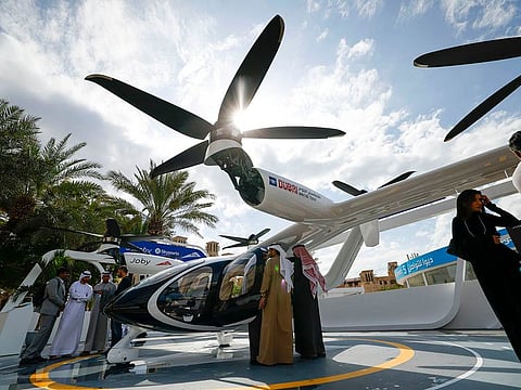 Joby Aviation’s eVTOL aircraft displayed at the World Governments Summit in Dubai on February 12, 2024.