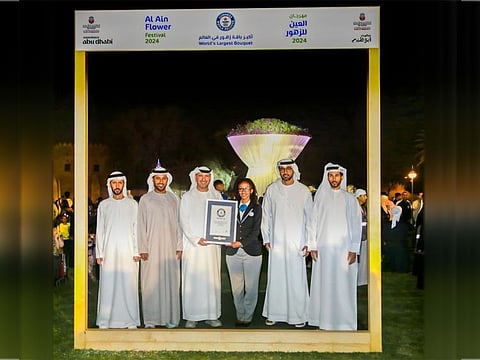 Al Ain Municipality in Abu Dhabi has set a ne record for installing a 7-metre flower bouquet with more than 7,000 blooms of different kinds.