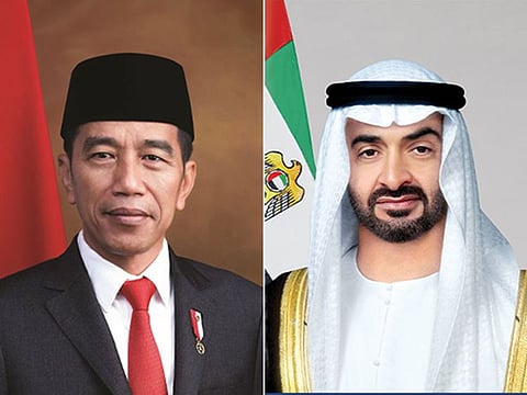 President His Highness Sheikh Mohamed bin Zayed Al Nahyan (right) and Joko Widodo, President of the Republic of Indonesia.