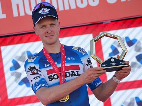 Tim Merlier of Belgium and Team Soudal-Quick Step won his second stage of the UAE Tour by coming out in front of a mass sprint for victory in Thursday’s fourth stage.