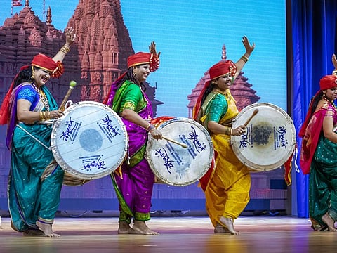 Women performing at the ‘Festival of Harmony’ held at the BAPS Hindu Mandir in Abu Dhabi
