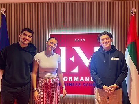 Students Samy Meddahi, Chloe Fitzgerald and Baryan Regragui decided to embark on the third year of their five-year Programme Grande École degree at the EM Normandie Business School in the UAE.