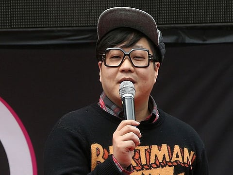 Lee Ho-yang, a prominent K-pop composer and producer better known by his professional name of "Shinsadong Tiger,"speaks during a showcase in Seoul in 2015