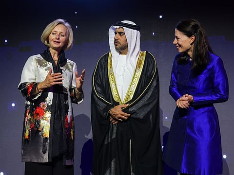 Rashid Abdulla Al Qaseer, Deputy Director, Ministry of Foreign Affairs, Dubai Office, US Ambassador to UAE, Martina Strong (left) and Consul General Meghan Gregonis at the United States National Day celebrations in Dubai. Photo: Virendra Saklani/Gulf News
