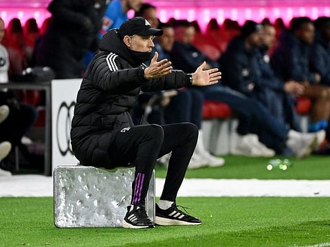 Bayern Munich coach Thomas Tuchel reacts during a Bundesliga match against RB Leipzig at Allianz Arena, Munich, on Saturday.