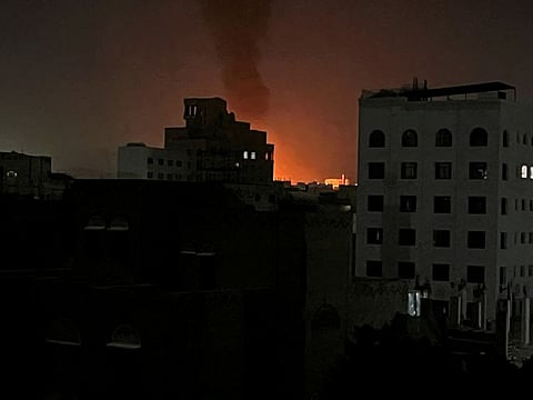 Smoke rises following US-led airstrikes in Sana'a on February 25, 2024.