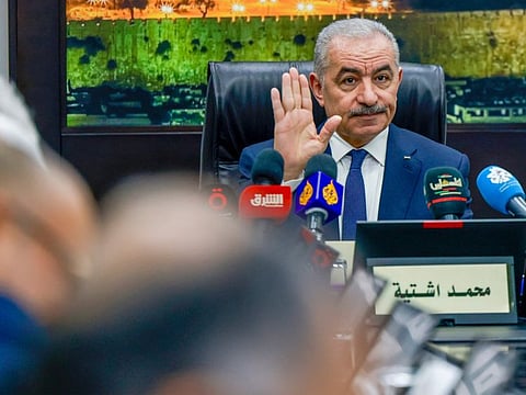 Palestinian Prime Minister Mohammad Shtayyeh chairs a cabinet meeting in the West Bank city of Ramallah before his government's resignation.