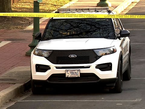 Police are deployed outside the Israeli Embassy in Washington, on February 25, 2024, after an active-duty member of the US Air Force was critically injured after setting himself ablaze outside the diplomatic compound.