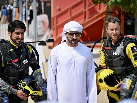 Sheikh Hamdan Bin Mohammed Bin Rashid Al Maktoum with Ahmed Al Shehhi and Richard Browning.