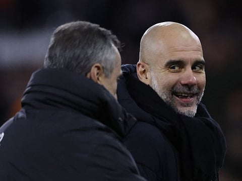 Manchester City manager Pep Guardiola celebrates after winning the FA Cup match against Luton Town on Tuesday. The City boss aims to extend their consistency in Premier League.