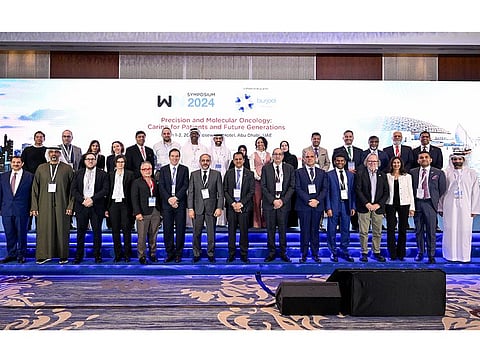 Esteemed dignitaries, including Nobel Laureate Professor James Allison, during the grand opening session of the WIN Symposium 2024 in Abu Dhabi