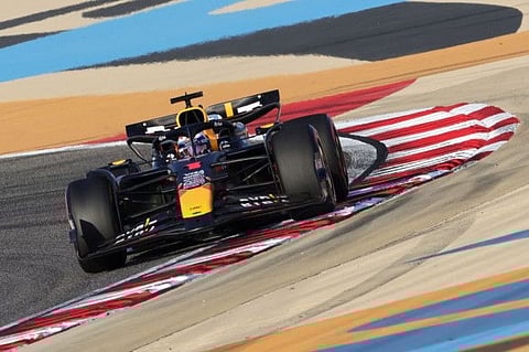 Red Bull Racing's Dutch driver Max Verstappen drives during the third practice session of the Bahrain Grand Prix at the Bahrain International Circuit in Sakhir on Saturday.