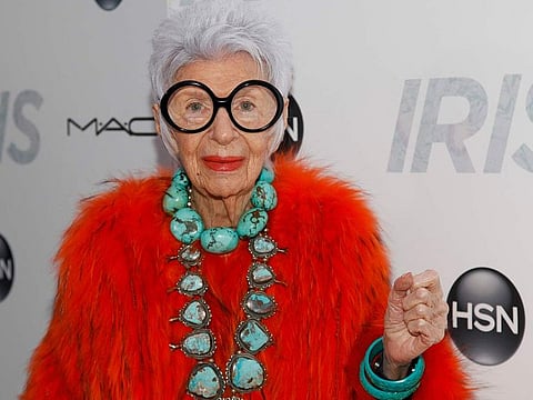 Iris Apfel attends the premiere of "Iris" at the Paris Theatre on Wednesday, April 22, 2015, in New York.