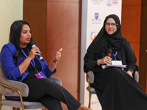 Rajani Nalla, Founder & CEO, Trusity Innovations Learning, and Sara Hollis, Principal, American School of Creative Science, Nad Al Sheba, during a panel discussion at Edufair