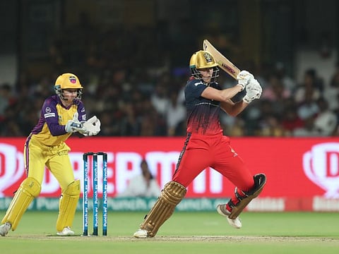 Ellyse Perry of Royal Challengers Bangalore in action during the Women’s Premier League against UP Warriorz at the M. Chinnaswamy Stadium on Monday.