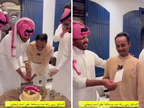 A social media video shows the Saudi online celebrity Ghazi Al Ziaby offering SR10,000 in reward to his chauffeur after the latter had named his baby girl after the employer’s wife Ghaida.