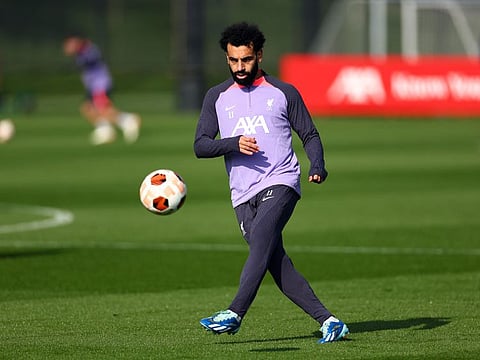 Liverpool's Mohamed Salah during training at the AXA Training Centre, Liverpool, Britain, on Wednesday.