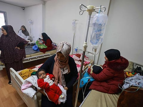 Palestinian children suffering from malnutrition receive treatment at a healthcare center in Rafah in the southern Gaza Strip on March 5, 2024.