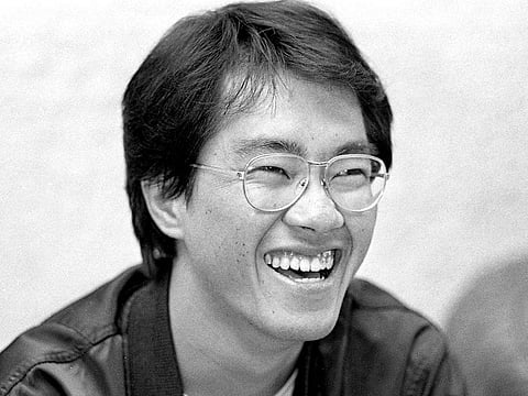 This black and white photo taken in May 1982 shows Japanese manga artist Akira Toriyama, whose death was announced on March 8, 2024.