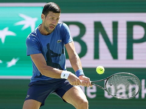 Novak Djokovic trains in preparation for the Indian Wells Open in California.