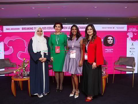 Panel discussion - Breaking the Glass Ceiling: Women Leading Change
Moderator Huda Tabrez Living in UAE Editor, Gulf News, Dr. Nairouz Bader, CEO, Envision Partnership, Neha Thomas, Head of Marketing, Creative Zone and Lubna Naeem, Director, Gargash Hospital. Photo: Virendra Saklani/Gulf News