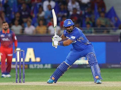 Muhammad Waseem of MI Emirates plays a shot during the final of the DP World ILT20 against Dubai Capitals last month.
