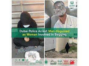 The arrest of the man disguised as a woman while begging outside a mosque in Dubai forms part of the “Combat Begging” campaign launched by the police.
