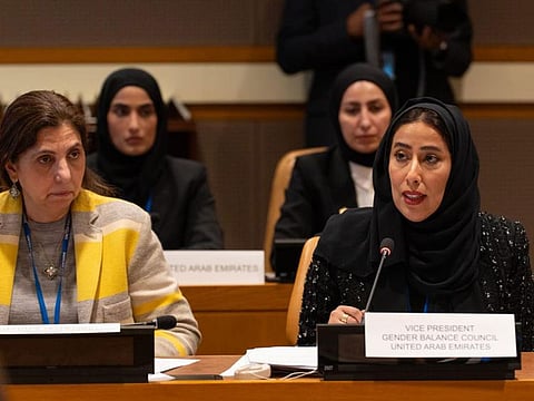 Mona Al Marri, Vice President of the UAE Gender Balance Council, during the UN Security Council Arria-Formula meeting.