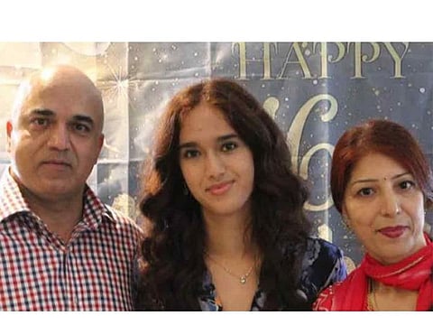 A photo posted on social media showing Rajiv Warikoo, Mahek Warikoo, and Shilpa Kotha Warikoo.