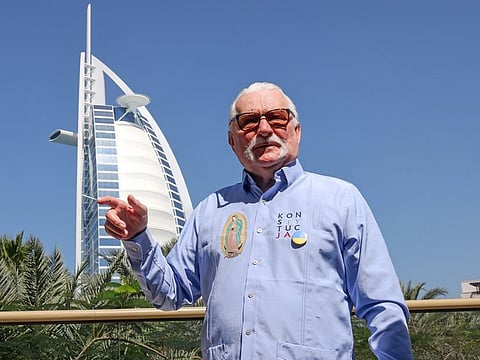 Former Polish president Lech Walesa during an interview with Gulf News in Dubai on February 6, 2024. ‘The world looks like a road without proper traffic signs. The old ones don’t work, and new ones weren’t created,’ he says.