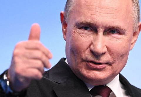 Putin during his meeting with the media at his campaign headquarters in Moscow on March 18, 2024.