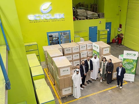 The ‘Donate Your Own Device’ (DYOD) campaign represents an innovative partnership for education and sustainability. Dr Waleed Al Ali with the DYOD team.