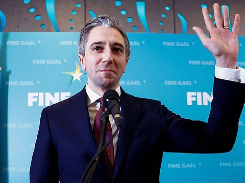 Ireland's Minister for Higher Education, Simon Harris, prepares to speak after being announced as the new leader of Fine Gael at the party's leadership election convention, in Athlone, Ireland.