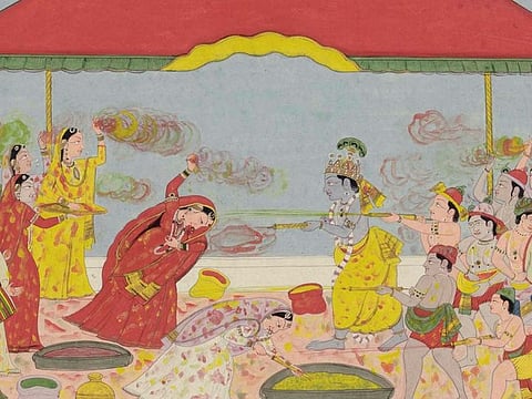 A painting of Krishna and Radha playing Holi auctioned by Christies now in Private Collection