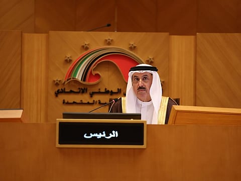 Saqr Ghobash, Speaker of the Federal National Council, chairs the FNC session on Wednesday night.