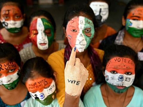 College students with painted faces spread awareness for first generation voters during an election campaign ahead of India's upcoming national elections in Chennai on March 19, 2024. India has more than 800 million internet users and the world’s largest takeup of Instagram and YouTube, so courting top influencers to wave party political flags makes sense.